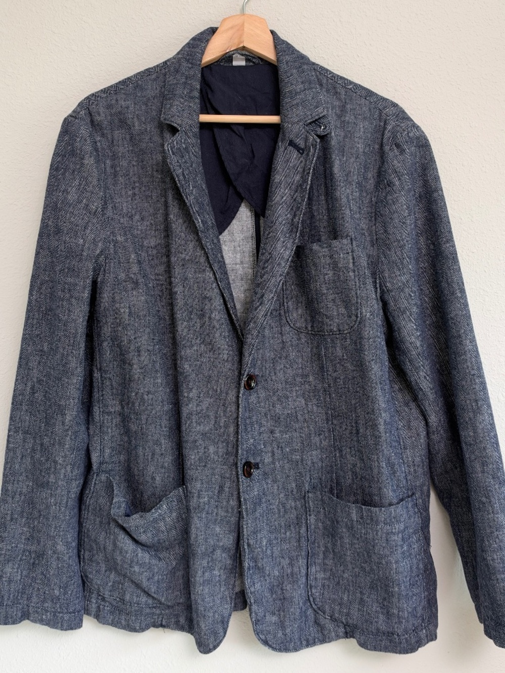 Men's Blue Herringbone Textured Casual Blazer Sport Coat Size M